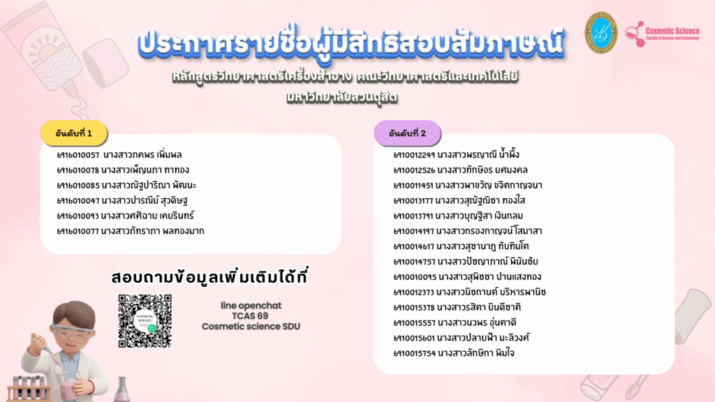 ประกาศรายชื่อผู้มีสิทธิ์สัมภาษณ์ 7 ม.ค. 2569